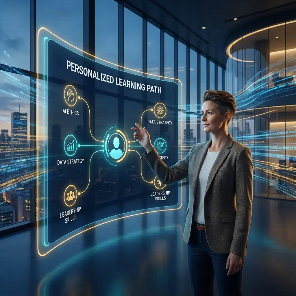 Concept illustration of an AI Tutor interface showing a personalised learning path