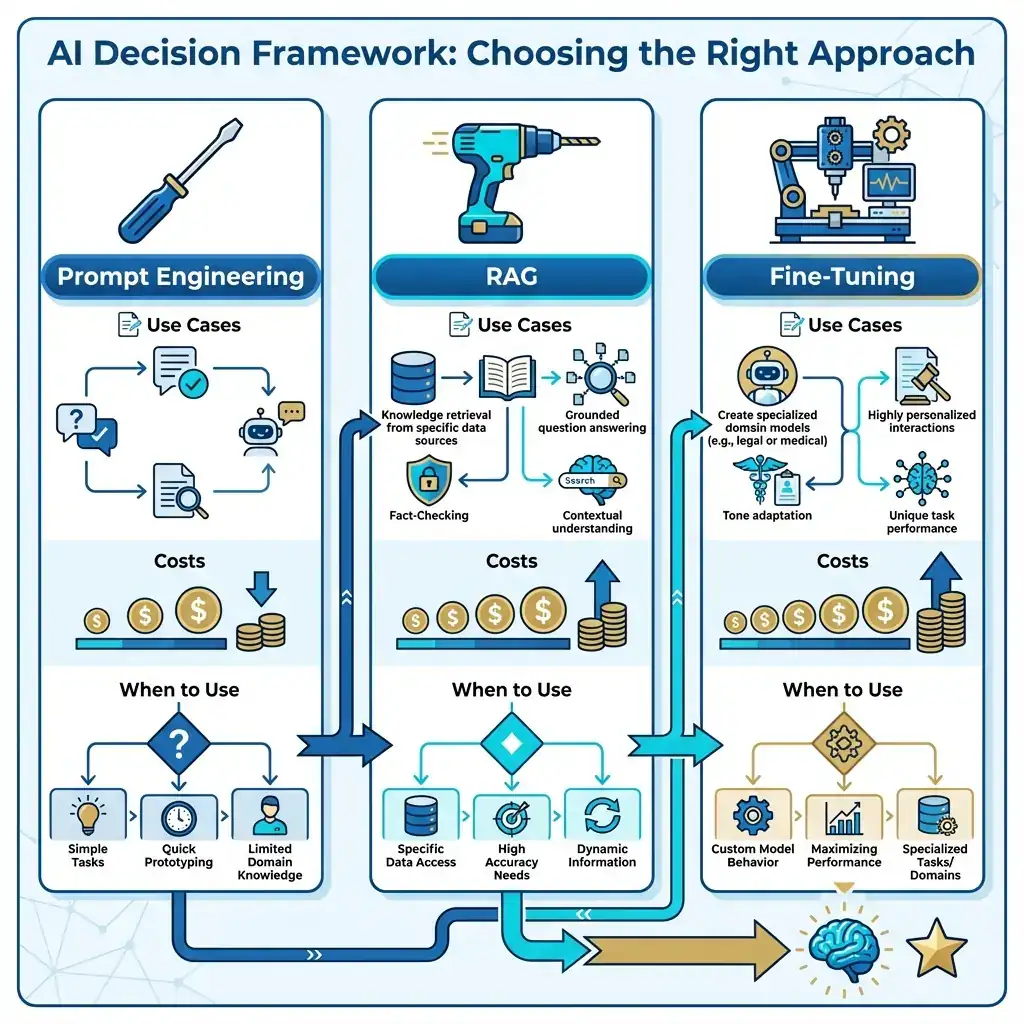 Decision Framework: Choosing between prompt engineering, RAG, and fine-tuning