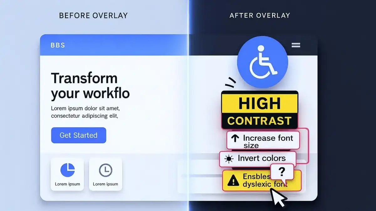 Comparison showing clean website interface versus cluttered overlay widget implementation