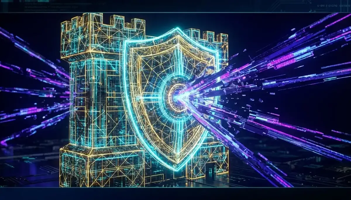 Digital padlock surrounded by quantum circuit patterns representing modern cybersecurity threats